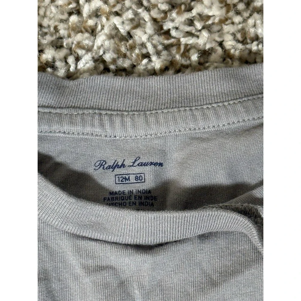 Ralph Lauren Baby Shirt 12M Gray Long Sleeve Polo Logo Excellent Condition